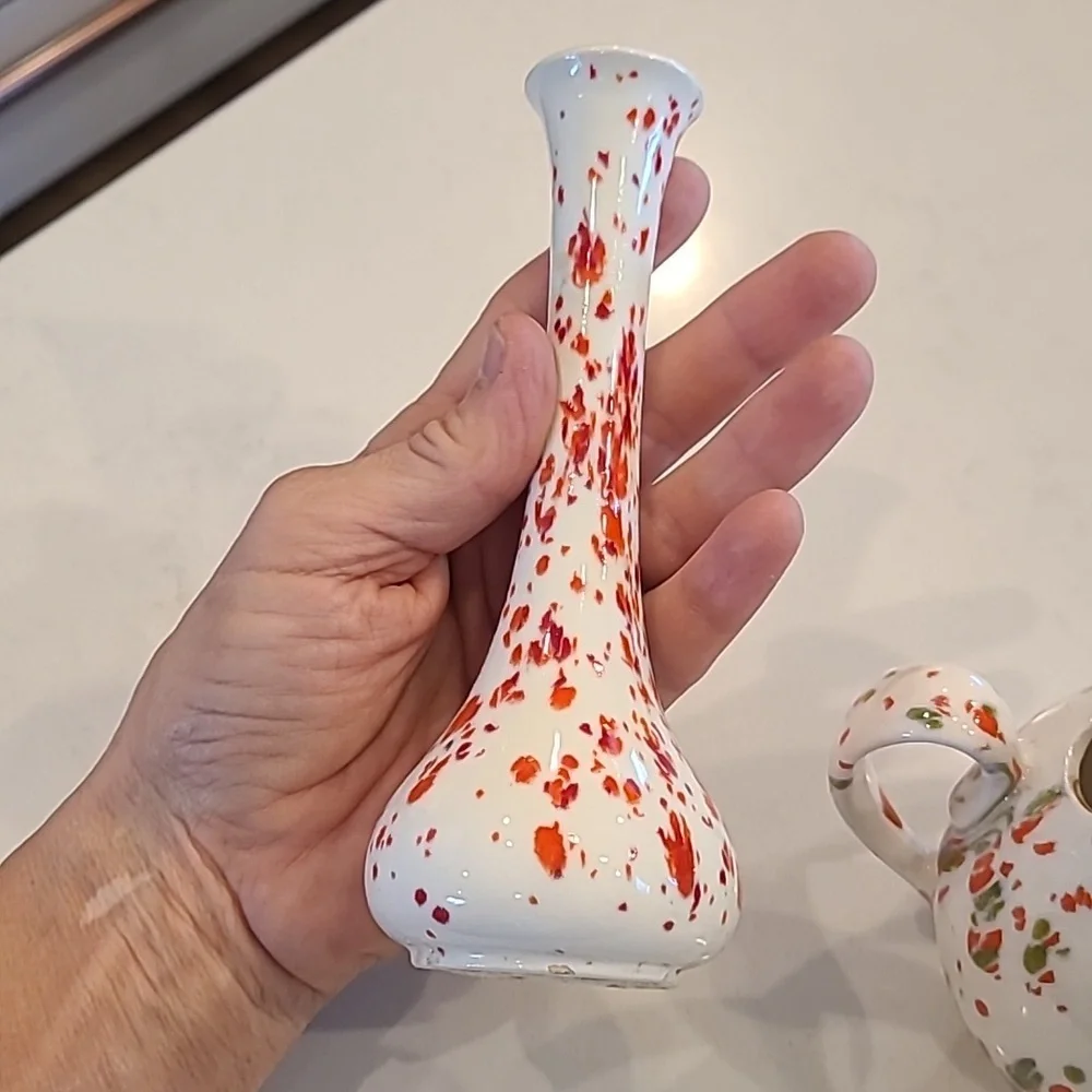 Floral White and Red Ceramic Vase Set